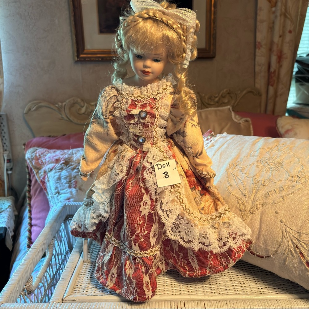 VTG  Porcelain Victorian Doll Floral & Lace Dress 16” Unique numbered 1/5000